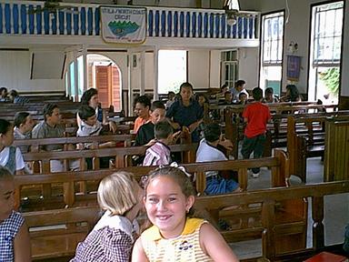 About 2/3 of the kids, just before Sunday School
