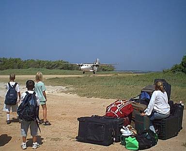 An inbound flight arrives
