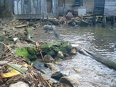Exposed sewage pipe